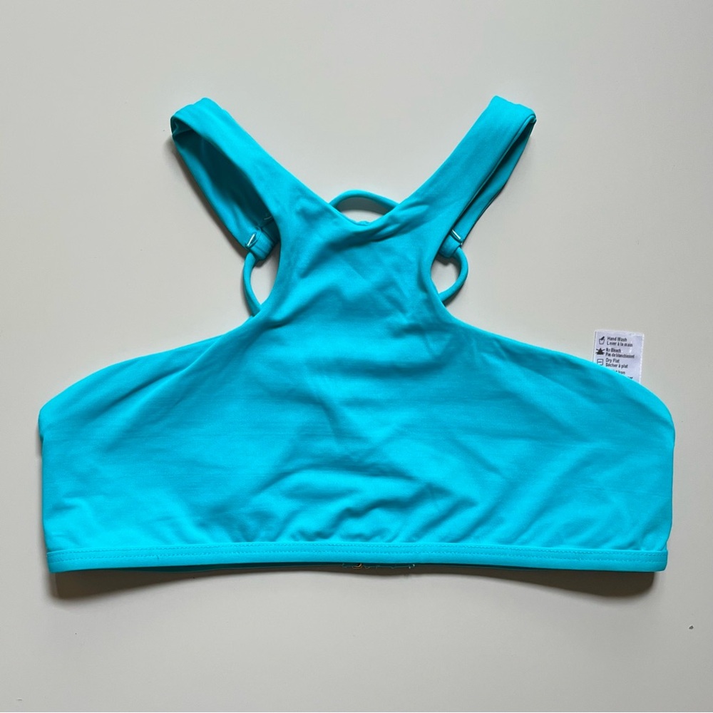 L Space • S • High Neck Halter Front Strappy Back Bikini Top Turquoise